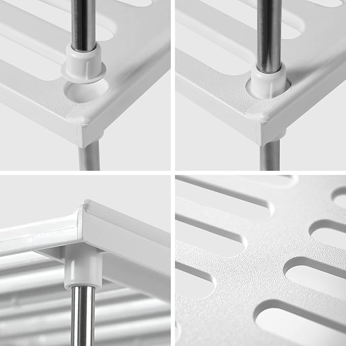 carrotez Kitchen Cabinet Organizer, Cabinet Shelves and Storage, Pantry Storage Shelf Organizer, Kitchen Counter Shelf, Cupboard, Under Sink, Stackable, Expandable, Set of 2, White-NeatNest
