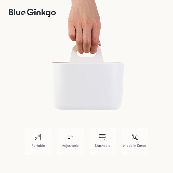 BLUE GINKGO Small Stackable Organizer Caddy – Korean-Made Portable Tote for Bathroom, Office, Crafts, or School Supplies (Square, White)-NeatNest