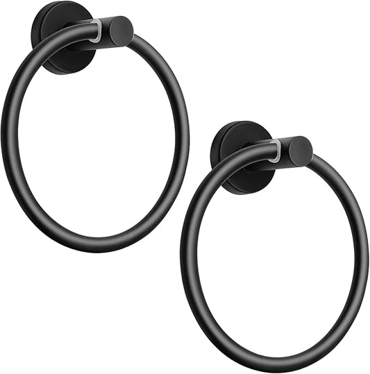 2 Pack Towel Ring for Bathroom, SUS 304 Stainless Steel Hand Towel Holder for Wall Mounted, Heavy Duty Towel Hanger for Bathroom, Kitchen (Matte Black)