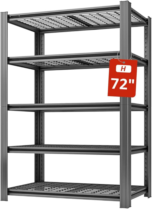 5 Tier Metal Shelving Unit, 72" H x 48" W x 18" D Adjustable Garage Shelves, Heavy Duty Storage Shelves for Warehouse, Basement, Kitchen, Pantry, Living Room, 2500LBS, Black-NeatNest