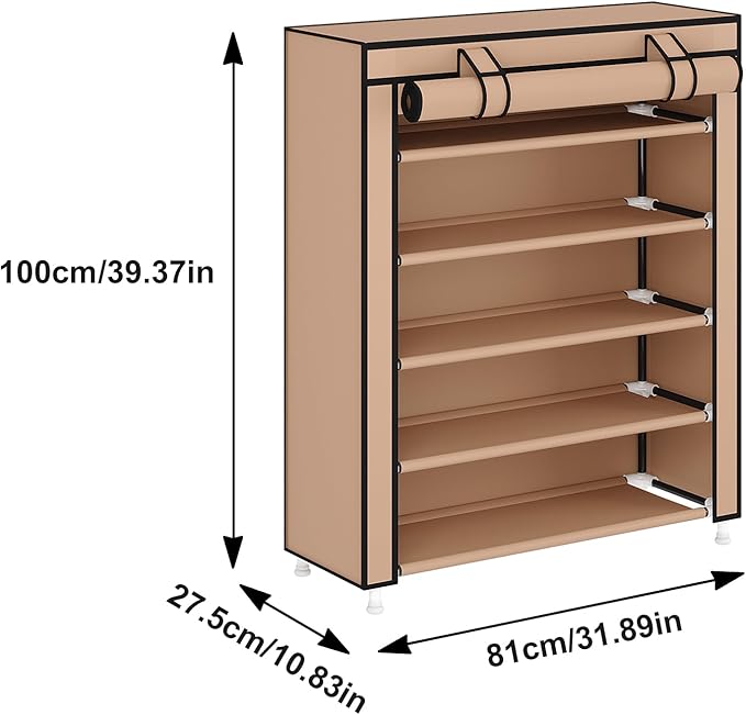 Laiensia 5-Tier Vertical Shoe Rack Organizer, Space Saving Shoe Storage Organizer, Non-Woven Cover Shoe Shelf Holds 20-25Pairs for Bedroom, Hallway, Closet Entryway, Brown-NeatNest