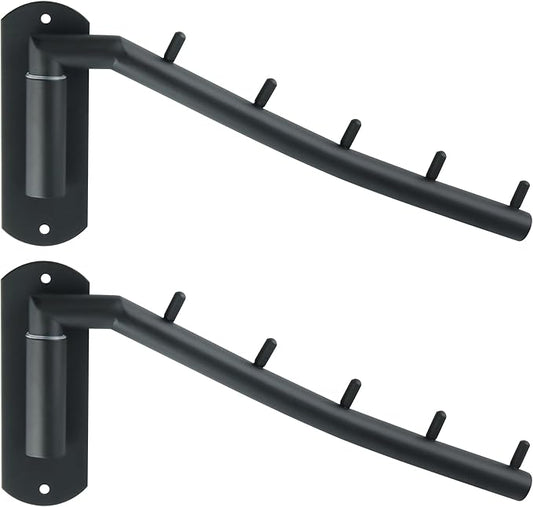 Alise Swing Clothes Hanger Rack,Black Garment Racks Wall Mounted Clothes Bar-Hanger Hooks Heavy Duty Folding Drying Rack Clothing Hanging System Closet Storage Organizer,Pack of 2-NeatNest