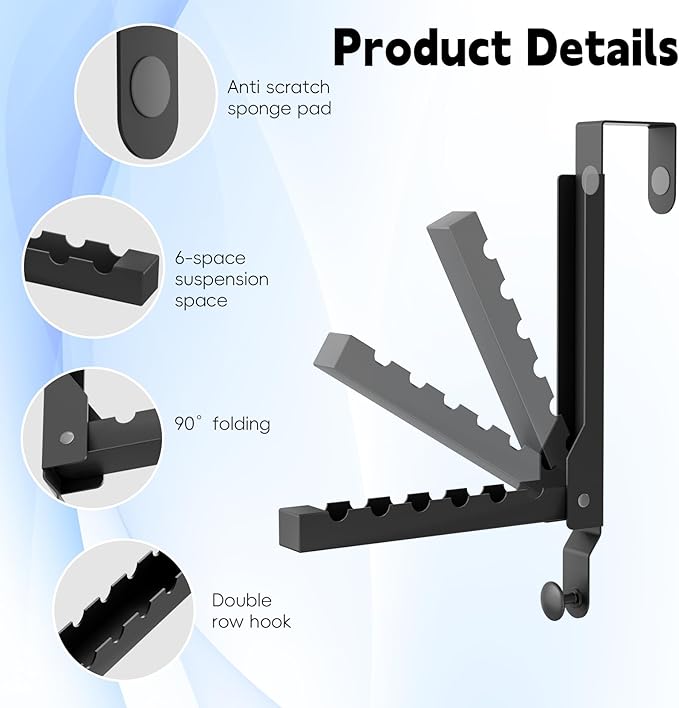 2 Packs Over The Door Drying Rack, Folding Over Door Hanger Hooks, Portable Space Saving Collapsible Coat Towel Racks for Laundry Room Bathroom Home Organization Travel Drying Storage (2Pack, Black)