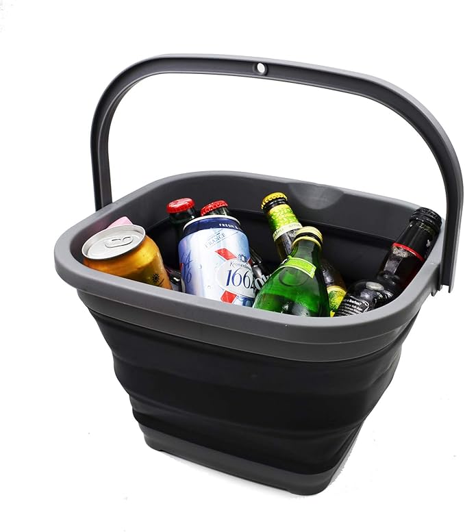 SAMMART 11L (2.9 Gallon) Collapsible Rectangular Handy Bucket (1, Grey/Black)-NeatNest