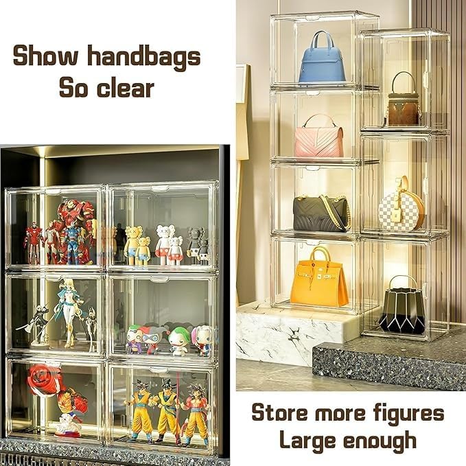 Clear Stackable Plastic Storage Bins with Lid, Dustproof Book Cosmetic Acrylic Display Cases with Magnetic Door, Large Figures Collectibles Showcase-NeatNest