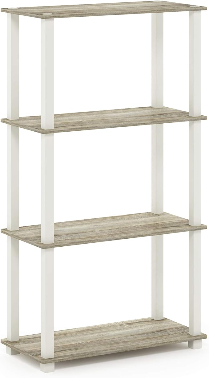 Furinno Turn-N-Tube 4-Tier Multipurpose Shelf Display Rack, Square Tube, Sonoma Oak/White-NeatNest