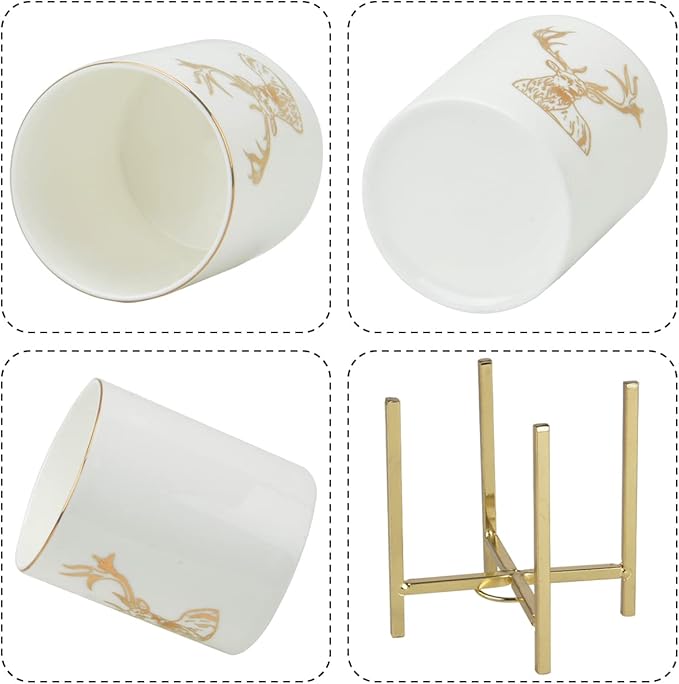 Gold Utensil Crock, Farmhouse Utensil Caddy, 2 PCS Kitchen Flatware Organizer Rustic, Silverware Caddy Cutlery Holder, Golden Deer Pattern-NeatNest