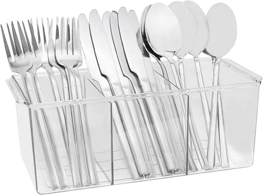 Bawuie Silverware Caddy Organizer, Utensil Caddy Holder for Forks, Knives, Spoons, Cutlery, Flatware Storage Bin with Handle for Kitchen Pantry Table Countertop Outdoor Picnic, Clear-NeatNest