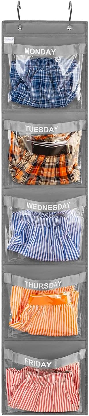 Day of Week Kids Clothes Organizer Weekly Hanging Closet Organizer Monday to Friday School Clothing Storage (GREY)-NeatNest