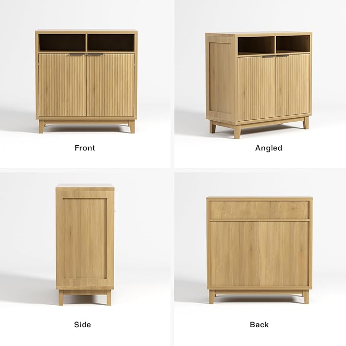 Buffet Cabinet with Storage - Elegant Fluted Storage Cabinet with Adjustable Shelves and Solid Wood Leg, Modern Buffet Sideboard for Living Room, Dining Room, Entryway-NeatNest