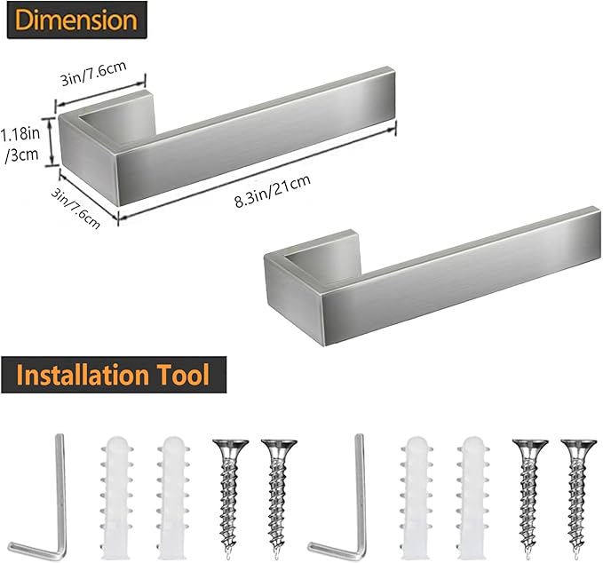 8 inch Hand Towel Holder - Thicken SUS 304 Stainless Steel Towel Holder for Bathroom Wall, Rectangular Modern Design Towel Ring, Contemporary Hand Towel Rack - Brushed Nickel（2 Piece）