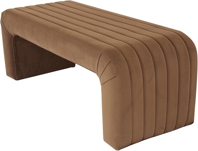 HomePop Arch Channel Bench|Bench for Living Room & Bedroom | Decorative Home Furniture - Rust Orange Velvet