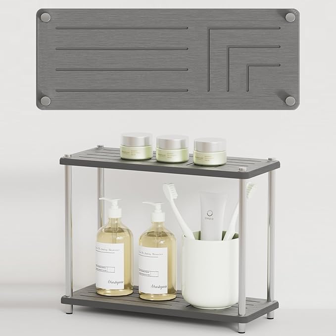 2 Tier Bathroom Organizer and Storage Water Absorbing Stone Bathroom Counter Organizer, Skincare Organizers with Perfume & Makeup