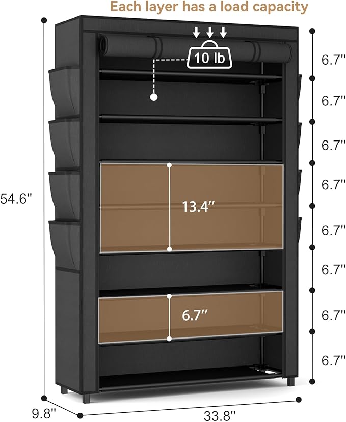 Shoe Rack with Cover, 8 Tier Tall Shoe Organizer Storage for 36-45 Pair Shoes and Boots Large Shoe Storage Shelf Free Standing Shoe Rack for Closet, Front Door Entrance, Dorm, Garage-NeatNest