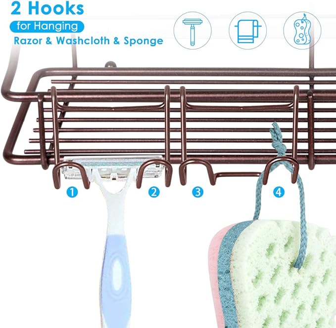 Nieifi Shower Caddy Shelf with Hooks Storage Rack Organizer Adhesive Stainless Steel without Drilling for Bathroom, Lavatory, Washroom, Restroom, Shower, Toilet, Kitchen (Brown, 3 Pack)-NeatNest