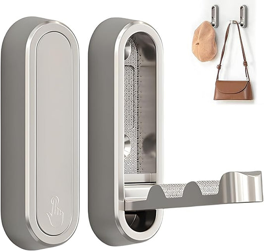 2Pcs Foldable Wall Hooks, Zinc Alloy Folding Hook Silver, Heavy Duty Folding Coat Hooks Wall Mounted for Hanging Coat Towels Bags Keys (Silver, 2 Pack)