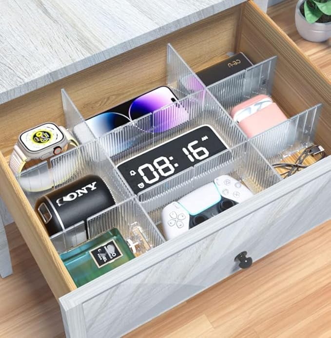 8pcs DIY Plastic Drawer Organizer Adjustable Drawer Dividers for Home Tidy Closet, Socks, Underwear, office school supplies, kitchen utensil tools (Clear Green)-NeatNest