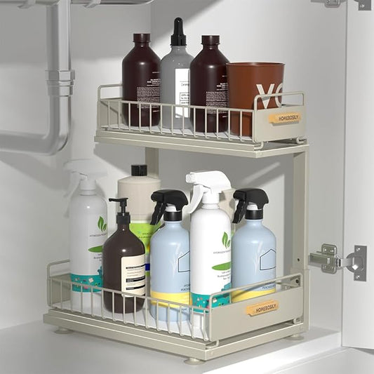 Under Sink Organizer, Pull Out Kitchen Cabinet Organizer 2 Tier Slide Out Under Sink Organizers and Storage, Sink Shelf Cabinet Storage Shelves for Kitchen Bathroom Pantry, Grey-NeatNest