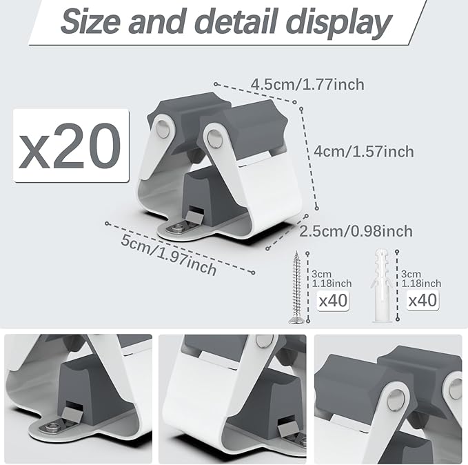 3-H Broom Hanger,Mop Holder Wall Mount 20 Pack, Broom Holder Wall Mount for Hanging and Organizing Shovel,Rake,Brush,Yard Tools in Kitchen,Laundry Room,Bathroom,House(grey)