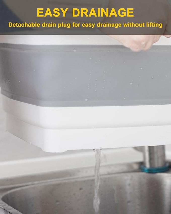 Collapsible Wash Basin with Drain Plug 9L (2.4Gal), Dishpan for Washing Dishes Basin,Collapsible Dish Tub Portable Sink for Kitchen Sink, Camping RV Washing Tub(Gray)-NeatNest