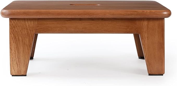 CONSDAN Step Stool for Bed - USA Grown Oak, Wooden Stool for Adults and Seniors, 6.5" High, Non-Slip Mat, No Assembly Needed, Solid Wood, Chocolate Color-NeatNest