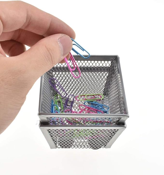 HAHIYO Stackable Paper Clip Mesh Holder cup 2.2" Height 2 Pack Silver Sturdy PaperClip Holder Container for Desk Drawer Organizer Collection for Home Office School Soft Foam Feet No Sharp Edges-NeatNest