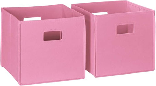 RiverRidge Folding Storage Bins with Handles Pink Cube Storage Organizer for Closet, Bedroom & Playroom - Closet Organizers and Storage Set of 2-NeatNest
