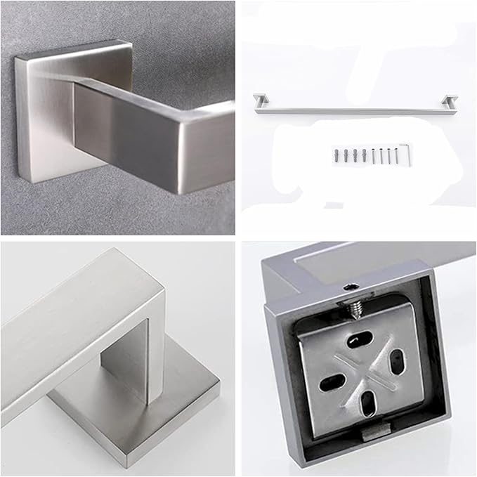 2 Packs 28 Inch Towel Bar for Bathroom 12/16/24/28/32/36 Inch Kitchen Towel Holder Brushed Nickel Towel Rod Wall Mounted SUS304 Rustproof Towel Rack Modern Square Design (2, Brushed Nickel, 28 Inch)