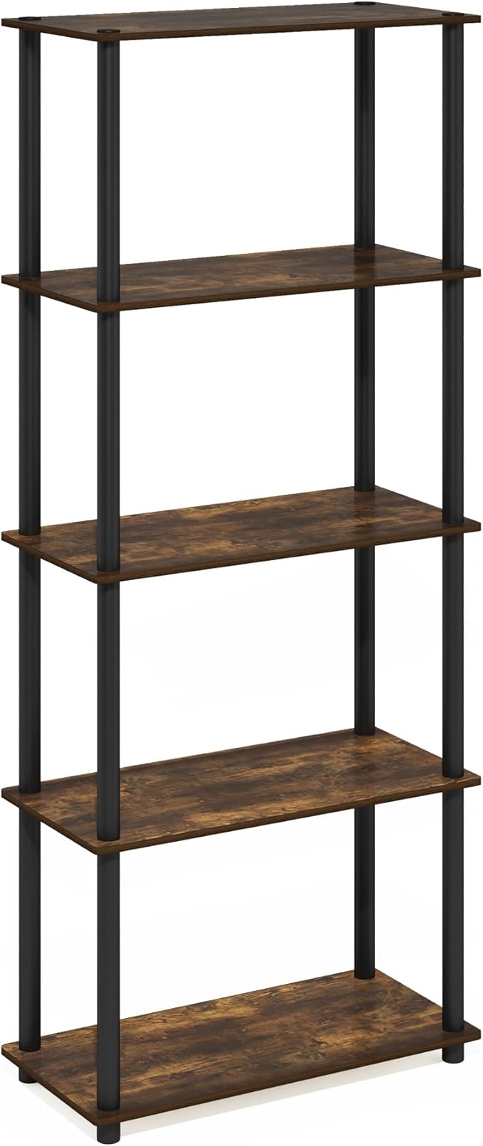 Furinno Turn-N-Tube 5-Tier Multipurpose Shelf Display Rack, Amber Pine/Black-NeatNest