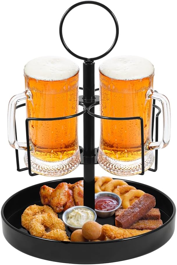 4 Mugs Stand Holder, Rotatable Metal Coffee & Beer Mug Rack with Tray Cups Drink Stand for Parties Countertop-NeatNest