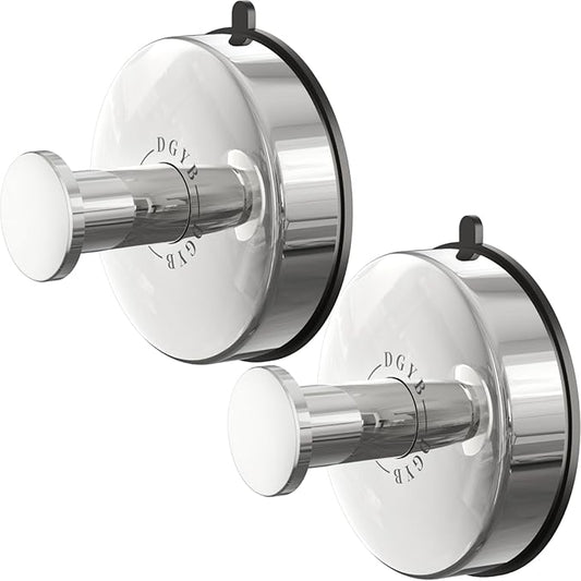 DGYB Suction Cup Hooks Set of 2 Suction Bathroom Hook for Wall Chrome Shower Hooks for Inside Shower 304 Stainless Steel Towel Hook for Glass Door Hanging Robe, Loofah, Coats-NeatNest