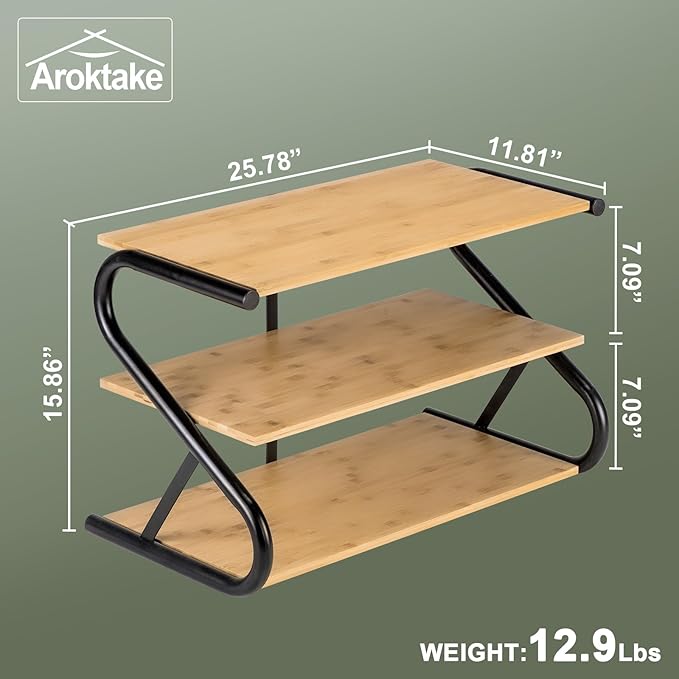Bamboo Shoe Rack, Z-Frame Wooden 3-Tier Shelf with Durable Metal Shelves, Shoe Organizer for High Heels, Hallway, Living Room, Closet, Bedroom (Natural)-NeatNest