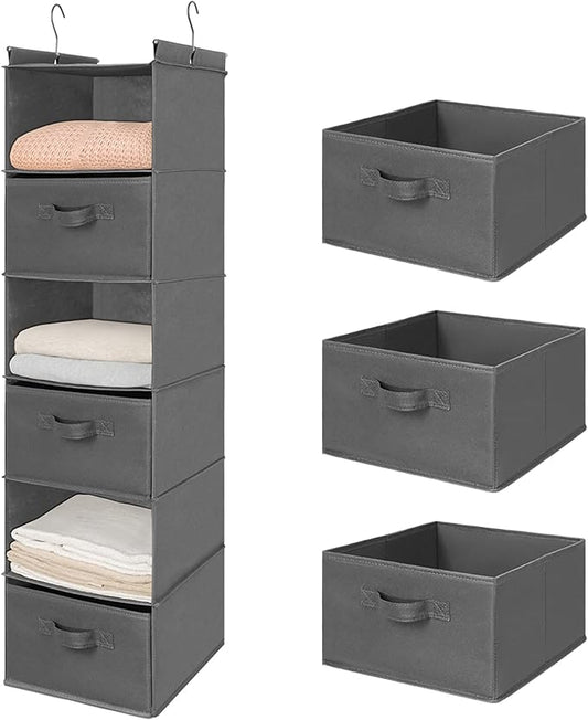 MAX Houser 6 Tier Shelf Hanging Closet Organizer, Closet Hanging Shelf with 2 Sturdy Hooks for Storage, Foldable (Grey-D3)-NeatNest