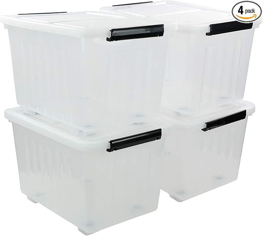 Bringer 70 Qt Latching Plastic Storage Containers with Lids, Clear Large Storage Box with Wheels-NeatNest