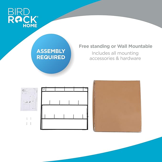 BIRDROCK HOME 14-Hook Mug Rack - Free Standing or Wall Mountable - Coffee Tea Cup Glass Storage Holder - Coffee Bar Display Décor - Decorative Kitchen Organizer - Flat Black Metal Steel-NeatNest