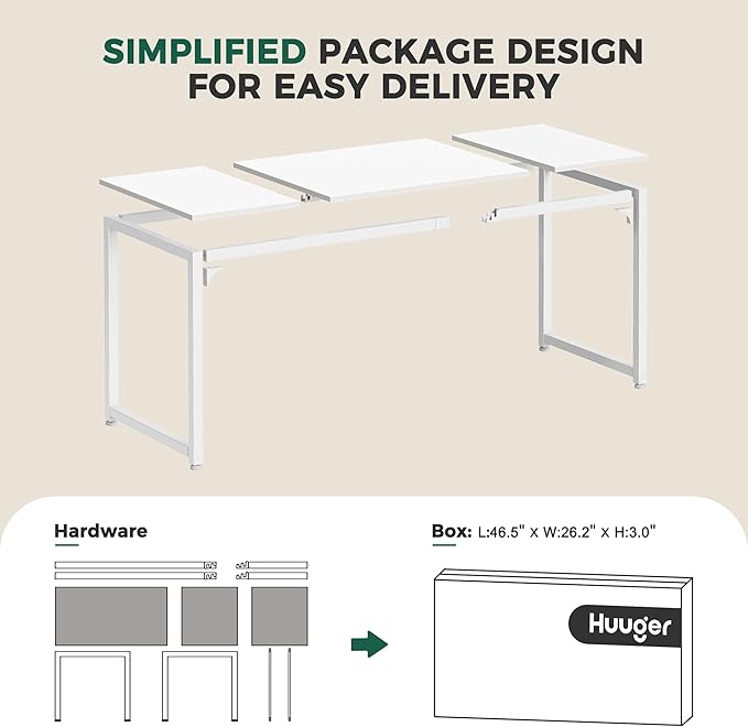 Huuger Computer Desk, 80 Inch Office Desk, Gaming Desk with Storage, Writing Desk Work Desk for Home Office, Study, Long Simple Desk, Large Legroom, Metal Frame, White-NeatNest