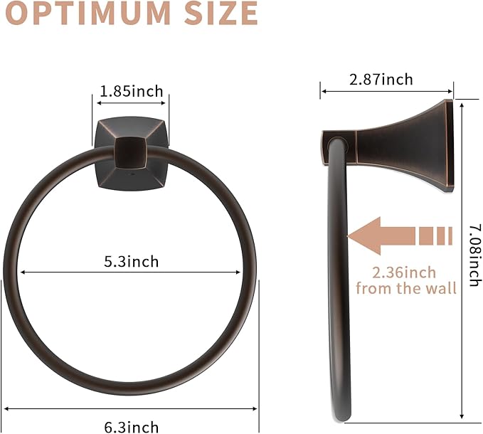 Hand Towel Holder for Bathroom Oil Rubbed Bronze Towel Ring Stainless Steel and Zinc Alloy Towel Hanger Wall Mount for Bath, Kitchen