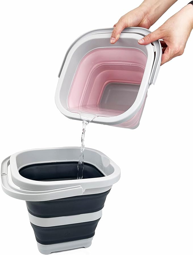 SAMMART Collapsible Rectangular Cleaning Bucket 5L (1.3 Gallon)- Foldable Camping Beach Sand Water Pot Pail- Portable Space Saving Tub for Household, Outdoor Car Washing(Grey/Charcoal Black)-NeatNest