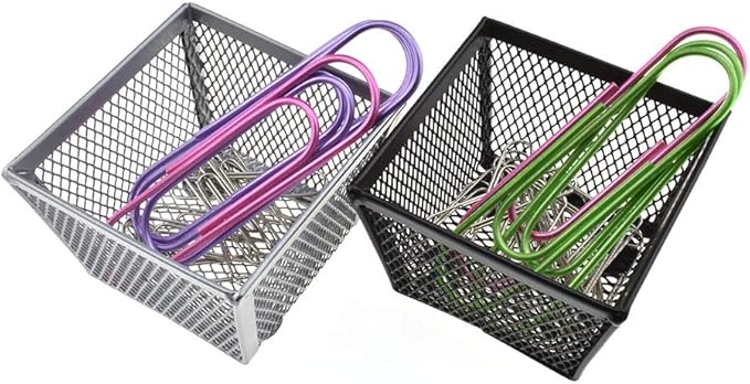 HAHIYO Stackable Paper Clip Mesh Holder Cup 2.2" Height 4 Pack Sturdy Paperclip Holder Container for Desk Drawer Organizer Collection for Home Office School Black Silver Soft Foam Feet No Sharp Edges-NeatNest