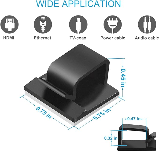 Large Adhesive Cable Clips (45 PCS, Black), Upgraded Wire Clips For Electric Wires, Cord Clips Adhesive Wire Holders For Cable Management Under Desk, Car, Wall, Extension Cord, Ethernet Cable, TV-Coax-NeatNest