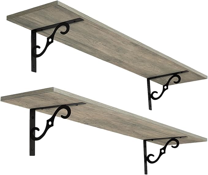 DINZI LVJ Long Wall Shelves, 39.4 Inch Large Floating Shelves Set of 2, Wide Display Shelf Wall Mounted with Brackets, Easy Hanging for Living Room, Toilet, Office, Bedroom, Gray Wash-NeatNest