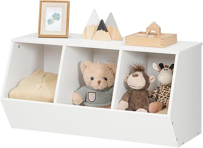 HOOBRO Toy Storage Cubby, Kids Bookshelf, Stackable 3-Bin Toy Storage Cabinet, Bookcase Footboard, Children's Toy Shelf, Hallway, White WT30CW01