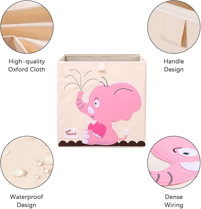 2 Pcs Foldable Animal Toy Storage Box/Bin/Cube, Collapsible Storage Organizer Chest Basket Container for Boys and Girls(13 x 13 x 13 Inch, Dinosaur & Pink Elephant)-NeatNest