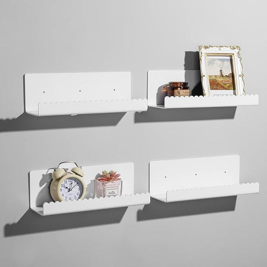 4 Pack Acrylic Wall Floating Shelves, White Adhesive Organizer, Acrylic Floating Bookshelves, Wall Display Shelve for Bedroom, Gaming Room, Living Room, Bathroom, Office-NeatNest