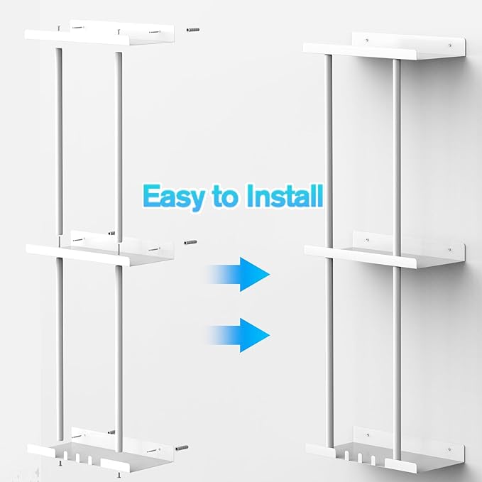 Towel Rack for Bathroom, Wall Mounted Vertical Rolled Towel Storage Organizer Holder with Shelf, Holds Up 6 Large Bath Sheets, White Large Size