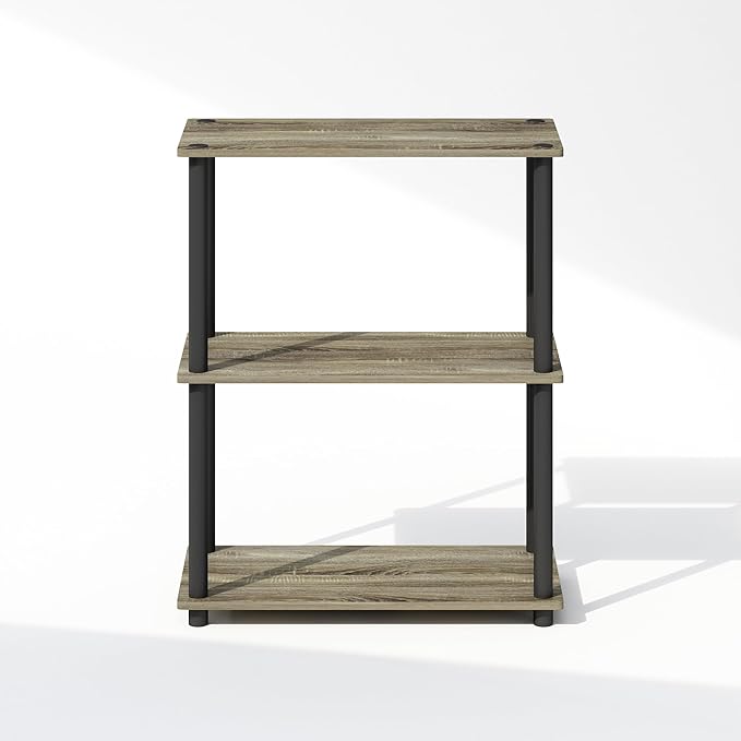 Furinno Turn-N-Tube 3-Tier Multipurpose Compact Bookcase, French Oak/Black-NeatNest
