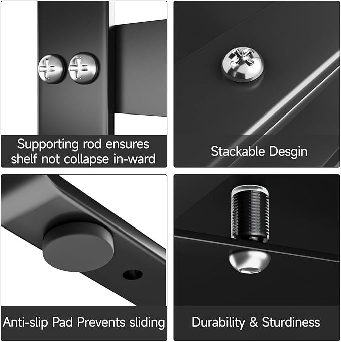 16.5-27’’L Expandable Cabinet Shelf Organizers, Stackable Metal Shelves Extender for Kitchen Countertop Storage, Adjustable Spices Shelves Rack Stand for Cupboard Pantry, Black-NeatNest