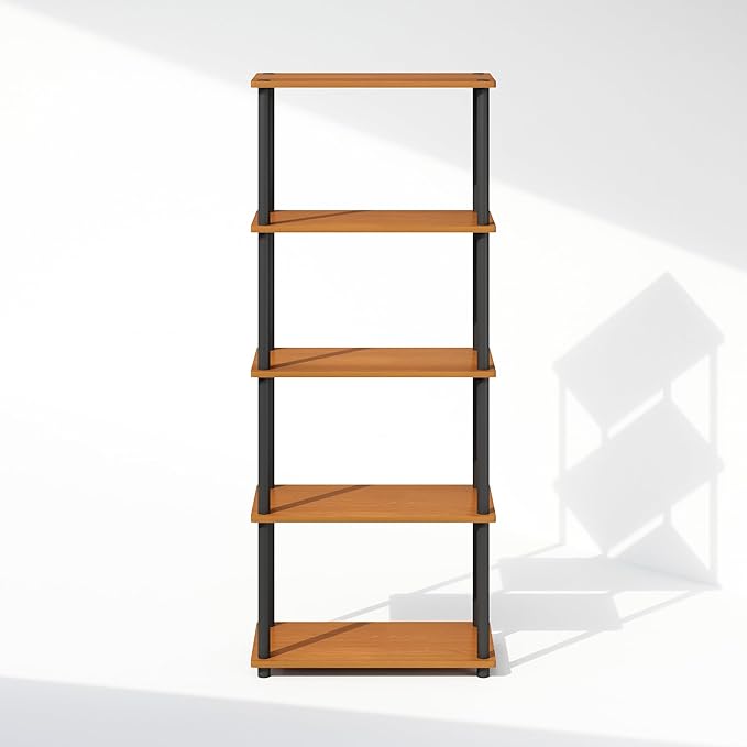 Furinno Turn-N-Tube 5-Tier Multipurpose Compact Bookcase, Light Cherry/Black-NeatNest