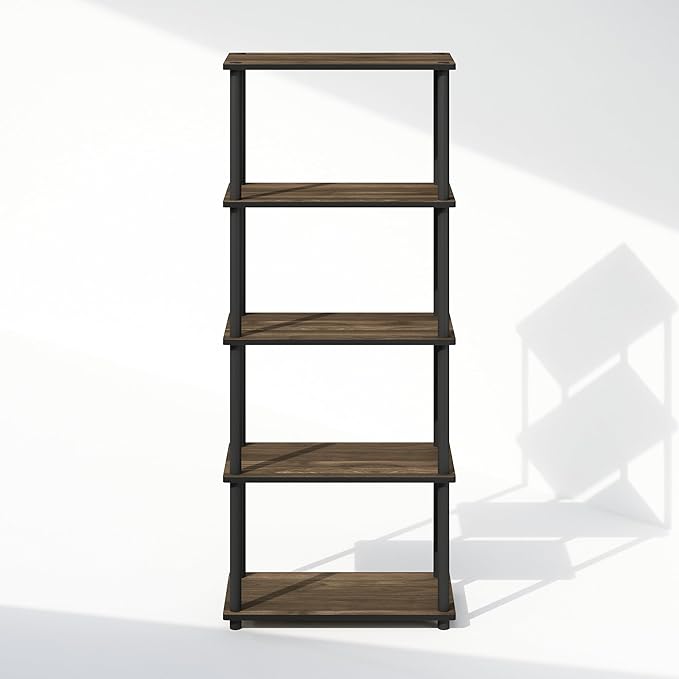 Furinno Turn-N-Tube 5-Tier Multipurpose Compact Bookcase, Columbia Walnut/Black-NeatNest