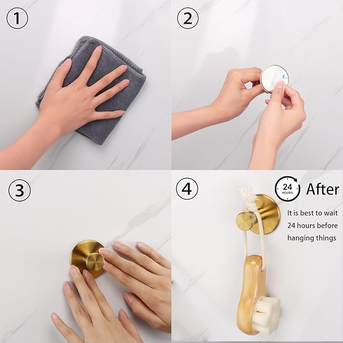 Bath Towel Hooks, 4 Pack Self Adhesive Coat Hooks, Sturdy No Drilling Robe Hook, SUS 304 Stainless Steel Heavy Duty Clothes Hanger, Wall Hooks for Bathroom Bedroom Kitchen (2 in, ‎Gold)